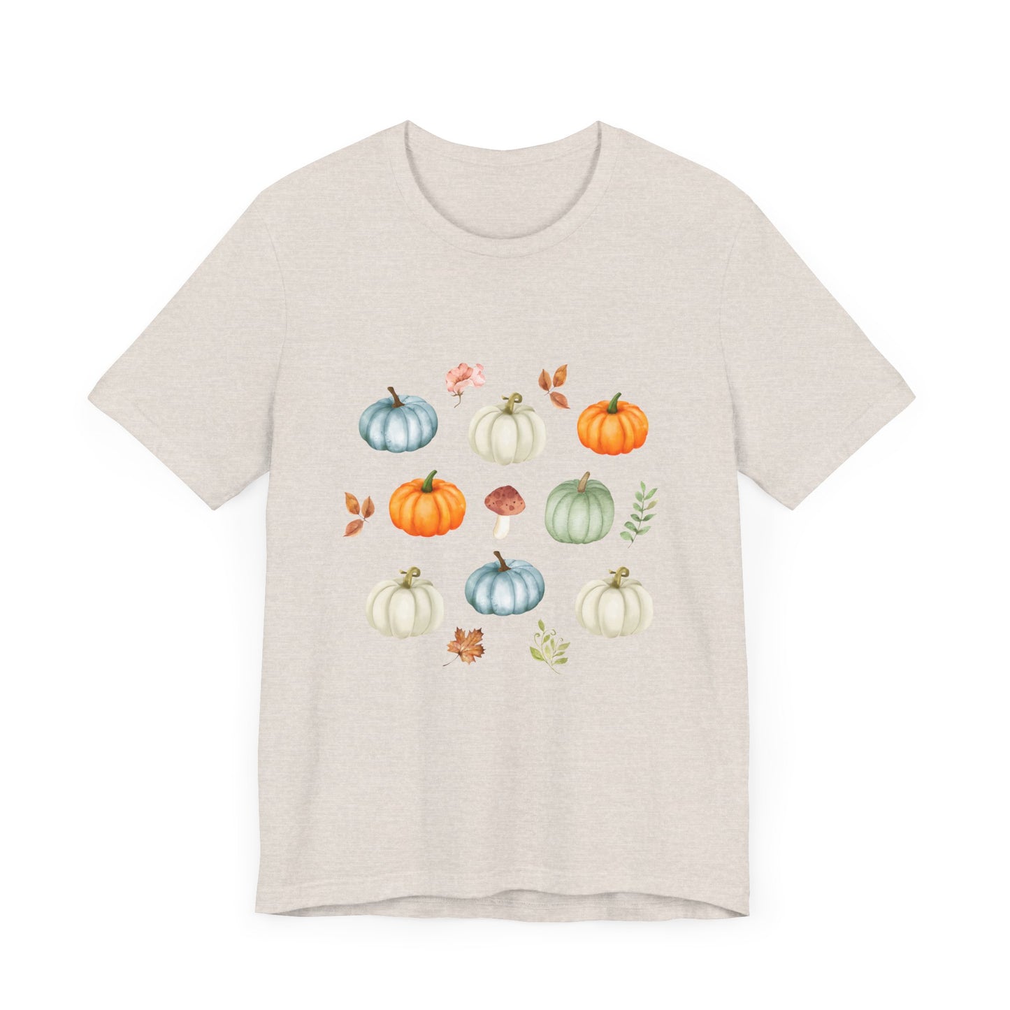 Cozy Pumpkin Coffee Mushroom T-shirt - Rustic Autumn Farmhouse Unisex Jersey Short Sleeve Tee