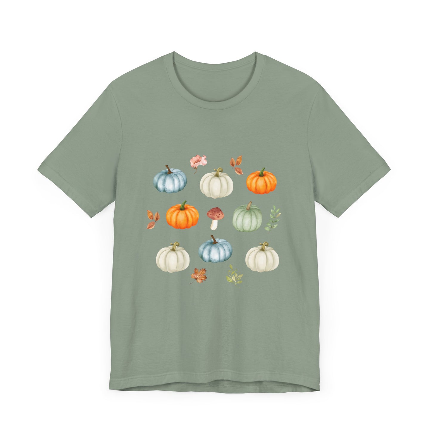 Cozy Pumpkin Coffee Mushroom T-shirt - Rustic Autumn Farmhouse Unisex Jersey Short Sleeve Tee