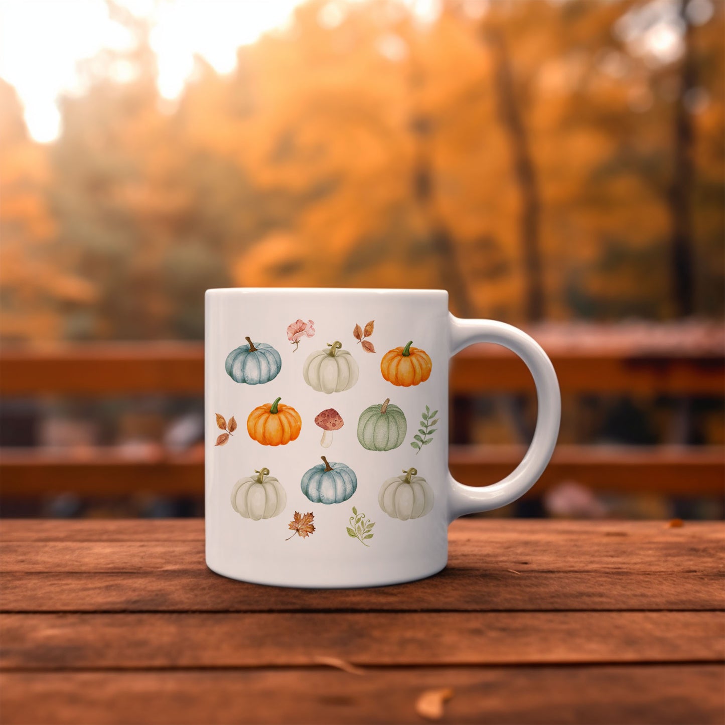 Cozy Pumpkin Coffee Mushroom Mug - Rustic Autumn - Fall Vibes Mug 11oz